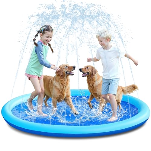 SLOOSH 72' Non-Slip Splash Pad Sprinkler - Outdoor Water Toys Play Mat for Toddlers Kids Dogs, Outside Thickened Sprinkler Pool Party Durable Backyard Fountain for Girls Boys Pets (72in, Blue)