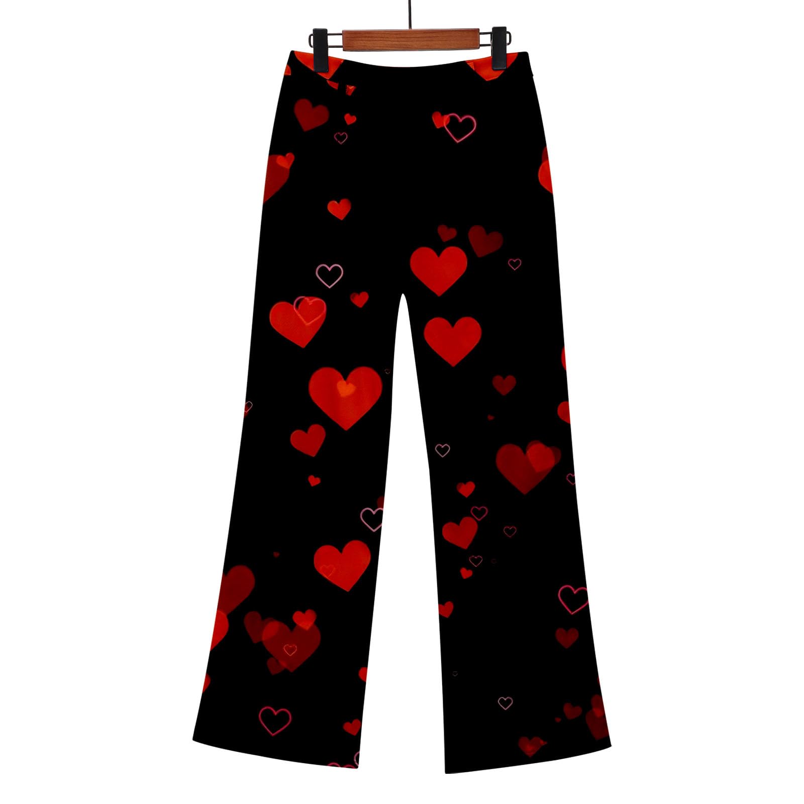 Pantaloni a zampa da donna, a vita alta, larga, in denim, per San Valentino, con stampa amorosa, pantaloni in denim, taglie grandi, extra lunghi, con tasche e bottoni