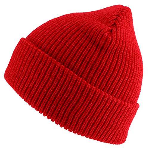 Trendy Apparel Shop Oversized Big Size Plain Ribbed Knit Cuff Long Beanie Hat - Red - 2XL