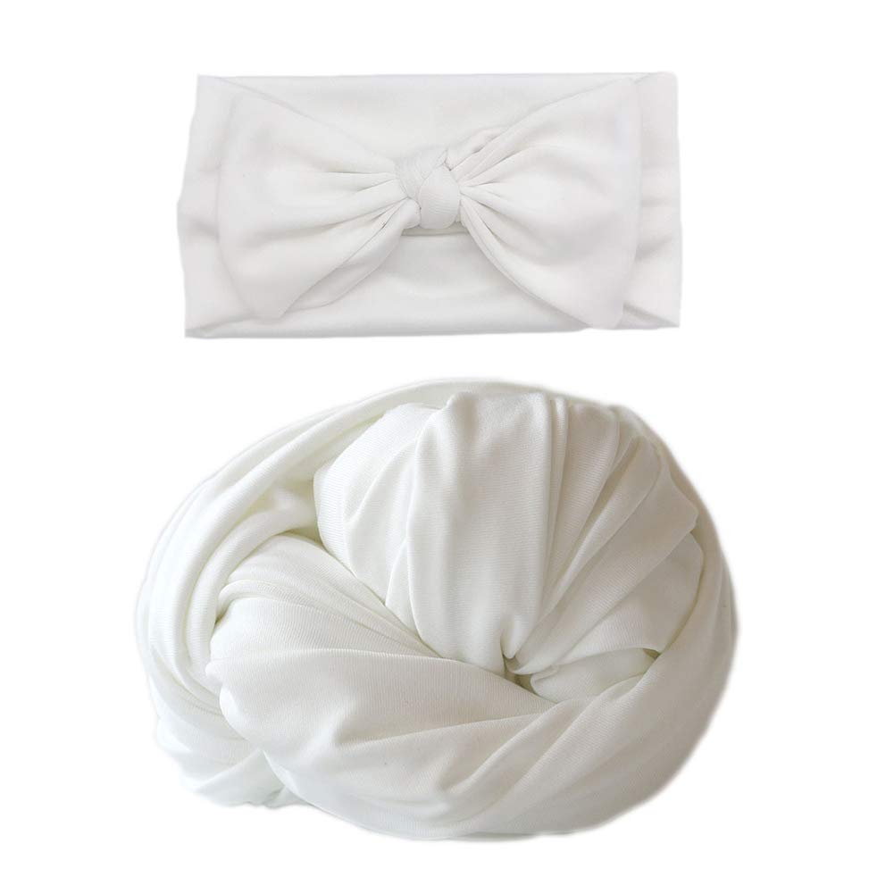 CUTEBBPHOTO Newborn Baby Photography Stretch Wrap Headband Photo Crochet Blanket Swaddle Outfit Picture White Backdrop Infant Boy Girl