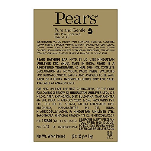 Image of Pears Pure And Gentle Bathing Bar, 125g (Pack Of 8) & Ponds Starlight Talc 300g