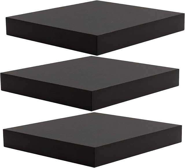 WOLTU 3 Pcs Floating Shelf Black Wooden Wall Storage Display Shelf 25cm Long RG9365sz-3