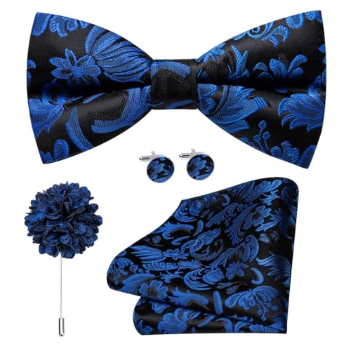 Image of Dubulle Mens Paisley Striped Bowtie Set Pre-tied Bowtie for Men and Pocket Square Set Wedding Business