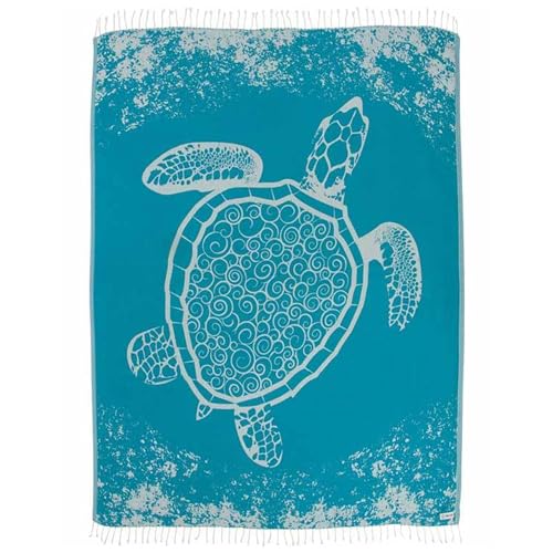 Sand Cloud Extra Large Turkish Beach Towel 62”x 76” - (Crush Turtle Teal)