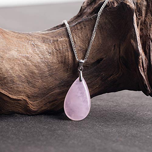 Istone 3N-B36Z-7M67 925 Sterling Silver Natural Gemstone Rose Quartz Ladies Pendant Necklace, Gemstone Birthstone With 18 Inch Silver Chain thumb #1
