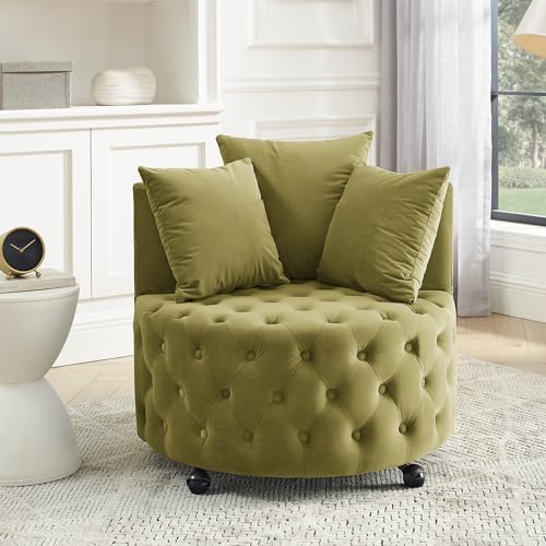 GNIXUU Swivel Barrel Accent Chair, 30” Modern Velvet Round