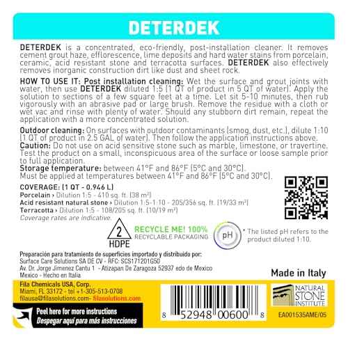 FILA Surface Care Solutions DETERDEK Cementitious Grout Haze Remover, Effective Against Rust Stain, 1 QT - Image 4