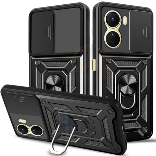 Image of Armor Bumper Back Cover Case for Vivo T2X / Y56 / Y16 | Rotating Camera Cover, Ring Holder & Kickstand | Heavy Duty & 360 Degree Protection Vivo T2X / Y56 / Y16 Back Cover (Black)