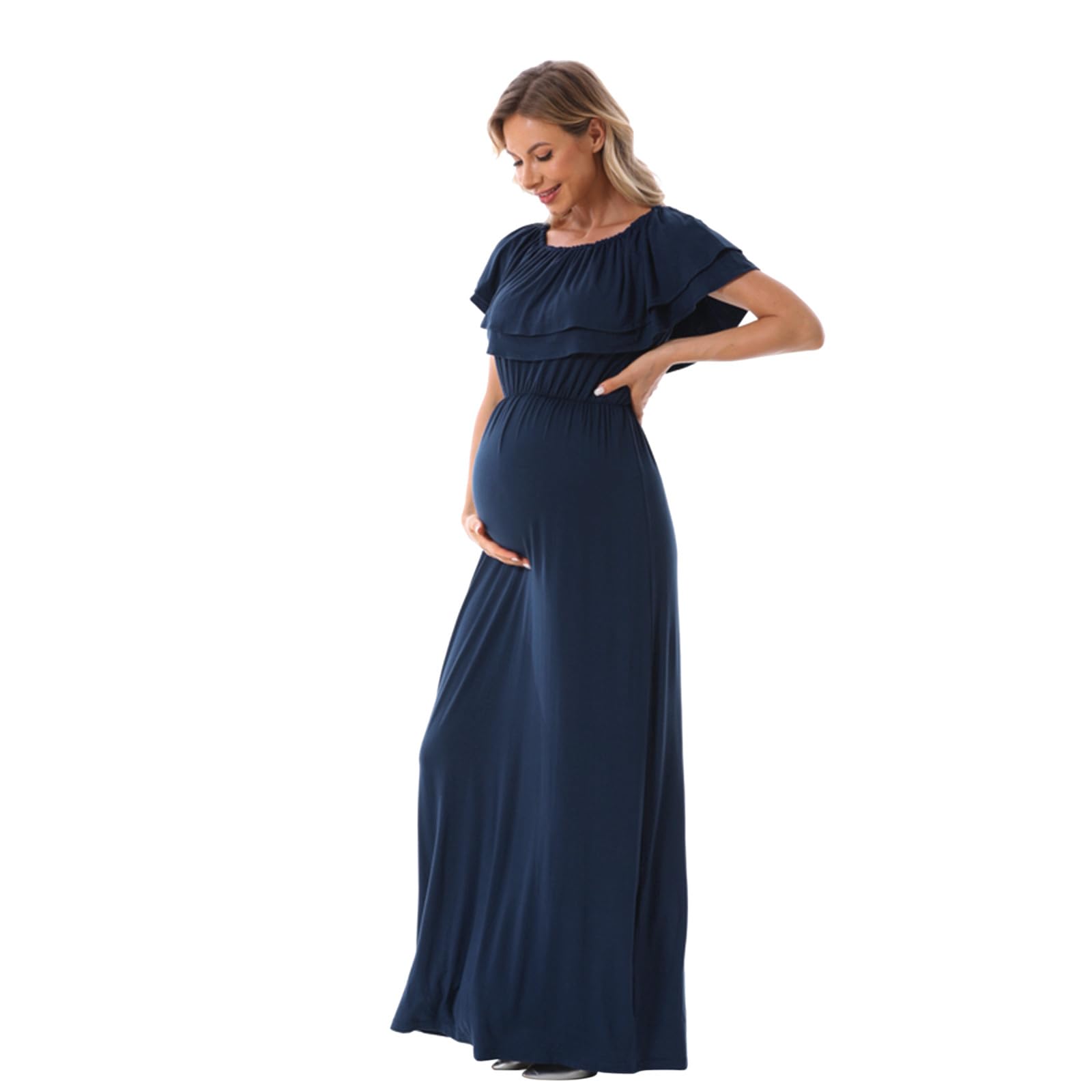 Umstandskleid Schwarz,Schwanger Kleidung Stillkleid Festlich Geburtshemd Damen Krankenhaus Umstandsmode Sommer Trägernachthemd Damen für Schwangere und Stillzeit（Blau,XL）