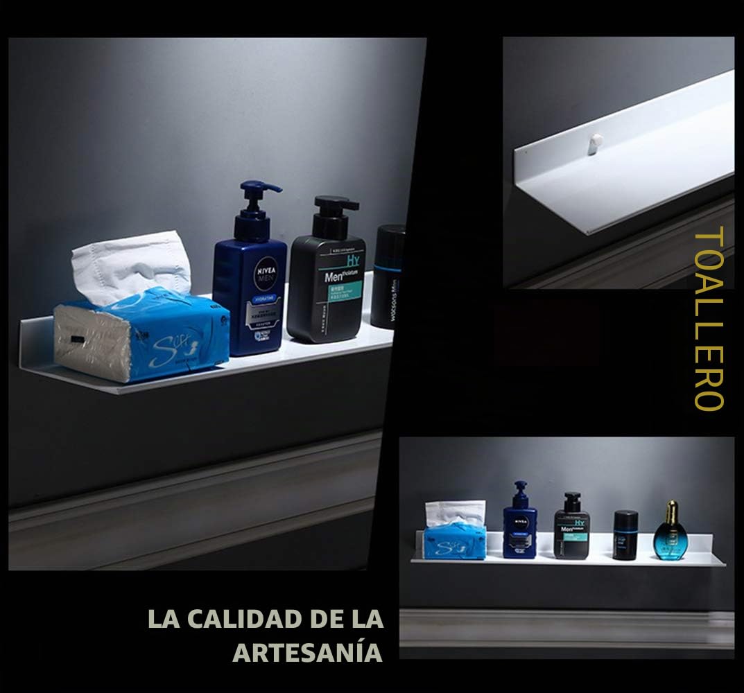 Estantería flotante de metal para montar en la pared, estante de baño blanco montado en la pared, ahorro de espacio, resistente al óxido, capacidad de carga extra fuerte (2 unidades, 60 cm)