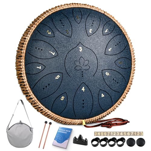 Steel Tongue Drum 13 Inches 15 Notes, Hand Pan...
