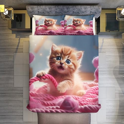 Housse de couette chat parure de lit double 200x200 microfibre douce - 3