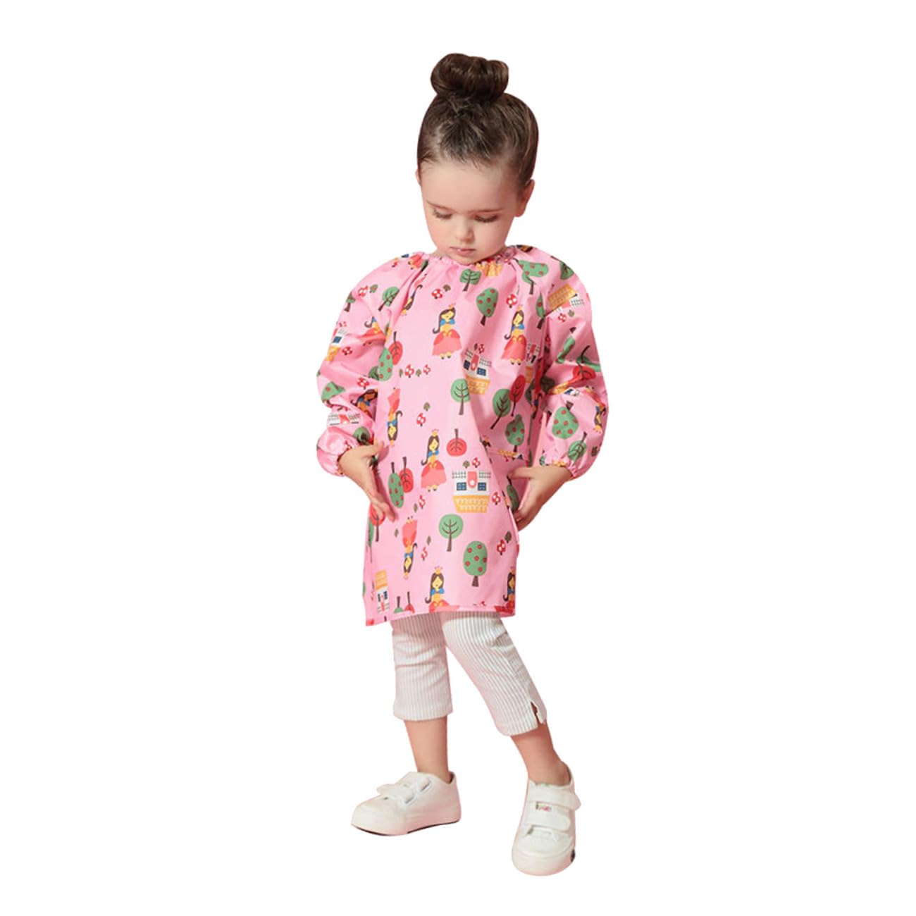YARNOW Grembiule da Pittura per Bambini Rosa Maniche Lunghe in Poliestere Resistente alle Macchie per Protezione Abiti Durante Pittura e Disegno