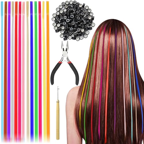 150 Extensiones de Cabello de Color, Trenzas De Colores Para El Pelo Niña en 13 colores, 50cm Juego De Extensiones De Pelo Artificiales, Capelli Colorati per Decorazioni e Forniture per Feste