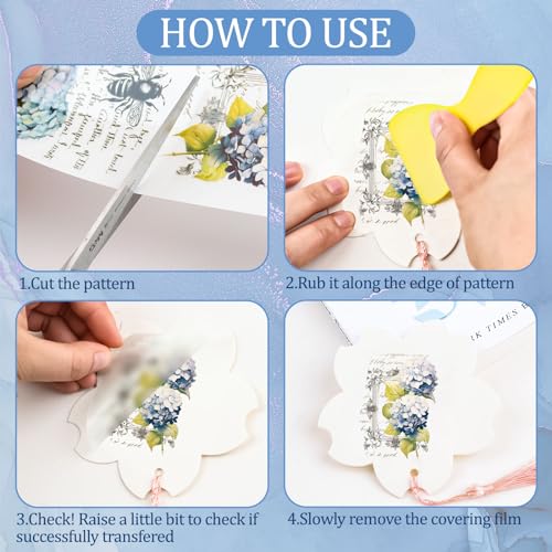 WANDIC 10 Sheets Rub On Transfer Stickers Vintage Blue Floral Decals Waterproof Stickers Furniture Windows Craft Decals for Home Office,11.8 * 3.9in - Image 3