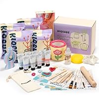 Kiocure Töpferset für Zuhause Pottery Set: Ton zum Töpfern lufttrocknend für Erwachsene & Kinder, DIY Set Erwachsene Ton Set mit Modellierwerkzeug, Acrylfarben, Töpfern Zuhause für Anfänger