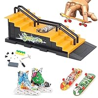 Fingerboard Ramp Set, Finger Skateboard Park Kit with 2 Skateboard 1 Rollerskate, Customisable and Buildable Ramp Set, Kids Toy for Boys and Girls Ages 6 and up (1810-6F)