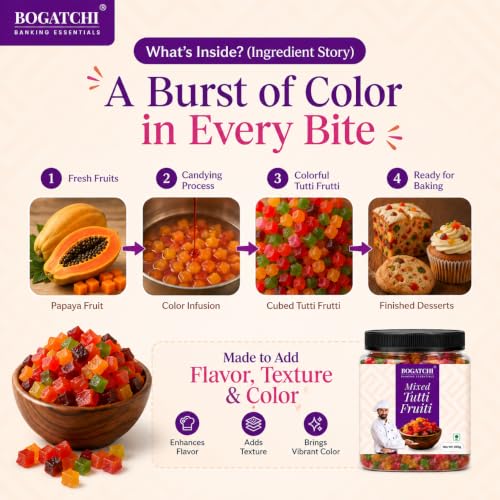 Image of BOGATCHI Mixed Tutti Frutti 200g with Free Measuring Spoon | Multicolor Cake Decoration Sprinkles | Ideal for Cakes, Cookies, Ice Cream, Desserts & Baking | Delicious Fruit Flavored Toppings