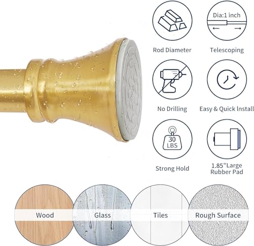 YNL-Tension-Curtain-Rod-Short-Tension-Rod-36-52-Inches-with-12-Shower-Curtain-Rings-Non-Slip-Never-Rust-No-Drill-Adjustable-Tension-Rod-for-Closet-Laundry-Doorways-Brushed-Gold-Size36-52