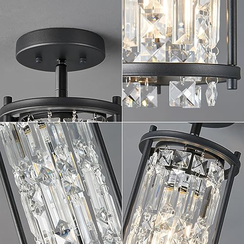 Image of LMQNINE Modern Black Pendant Light Fixtures for Kitchen Island, Crystal Chandelier Lights Fixture, Adjustable Farmhouse Pendant Lighting for Dining Room Bedroom (Round 1-Light)