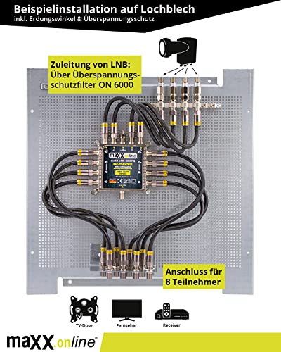 maxx.onLine® Multiprzełącznik 5 w 8 dla 8 uczestników i 1 satelitę – nie wymaga zasilacza sieciowego – 0 W Standby Multiswitch – kompatybilny z Quad- & Quattro LNB [cyfrowy, HDTV, FullHD, 4K, UHD]