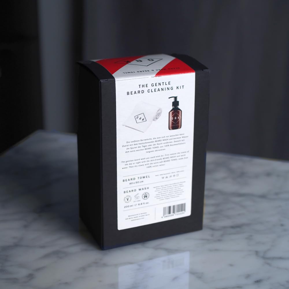 OAK Kit de nettoyage pour barbe GENTLE BEARD I : contient un shampoing doux pour la peau (200 ml) et une serviette veloutée (40 x 50 cm). Cosmétiques naturels végétaliens certifiés de Berlin.