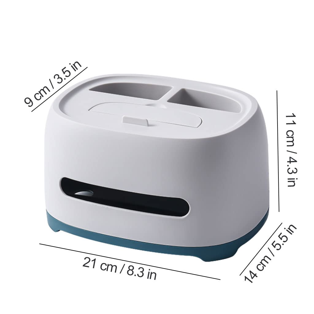 Dispensador de servilletas de plástico Multifuncional de Escritorio con Ranuras de Almacenamiento (Azul)