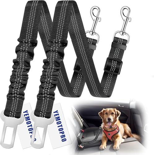 Dog Seat Belt Upgraded Dog Seat Belt for Car for Dog Harness with Elastic Band 360° Adjustable Dogs Seat Belts for Car Leash Tether Universal Black 2 Pack