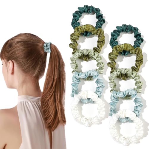 Image of Silk Hair Ties Satin Scrunchies - Small Mini Scrunchy for Women Thick Hair Accessories Cute Soft No Slip Hair Elastics Ponytail Holder for Curly Hair No Damage Hairties Gift for Girls