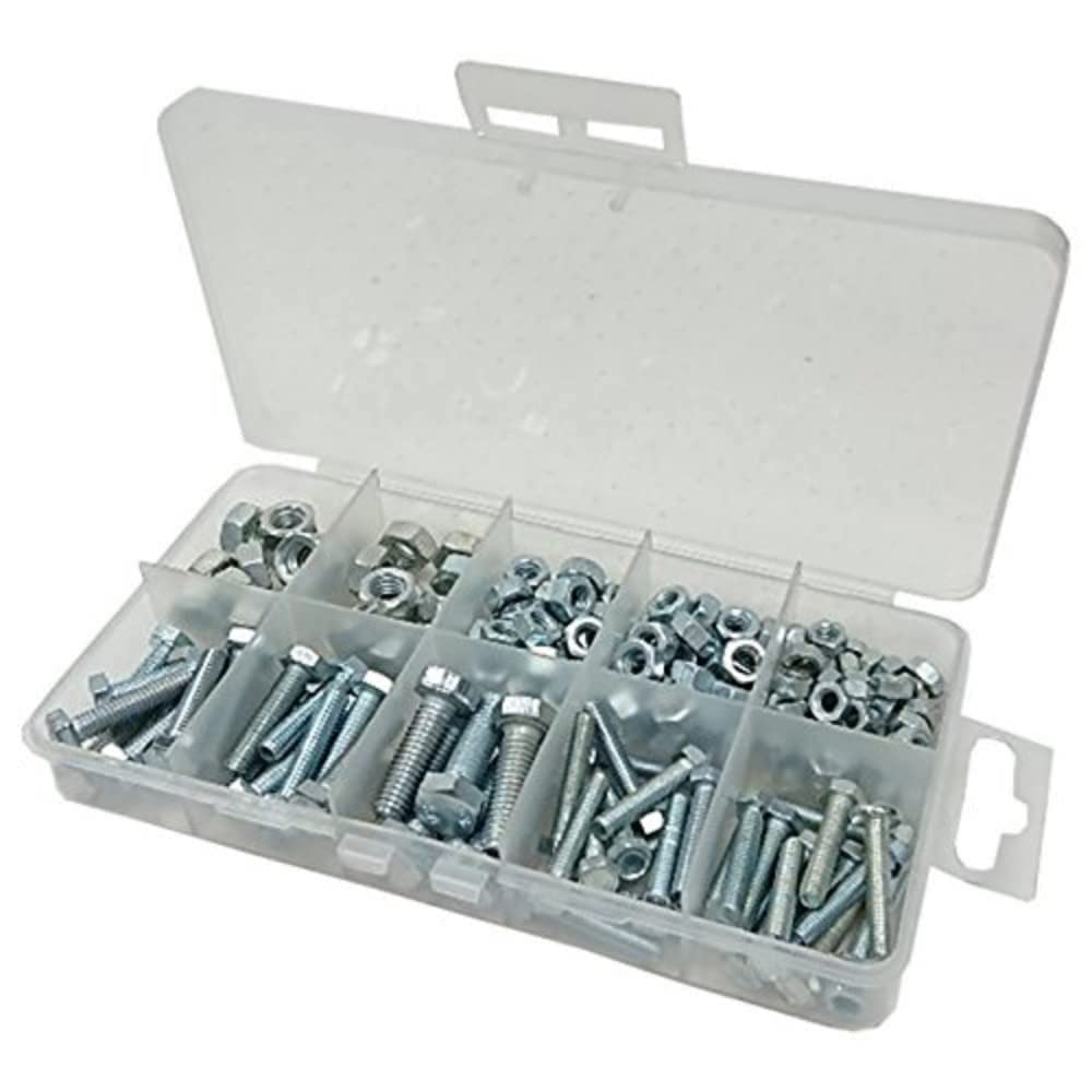Merriway BH06570 (76 Pcs) Assortment of BZP Hex Head Bolts & Hex Nuts in a 10 Compartment Carry Case - Pack of 76 Pieces