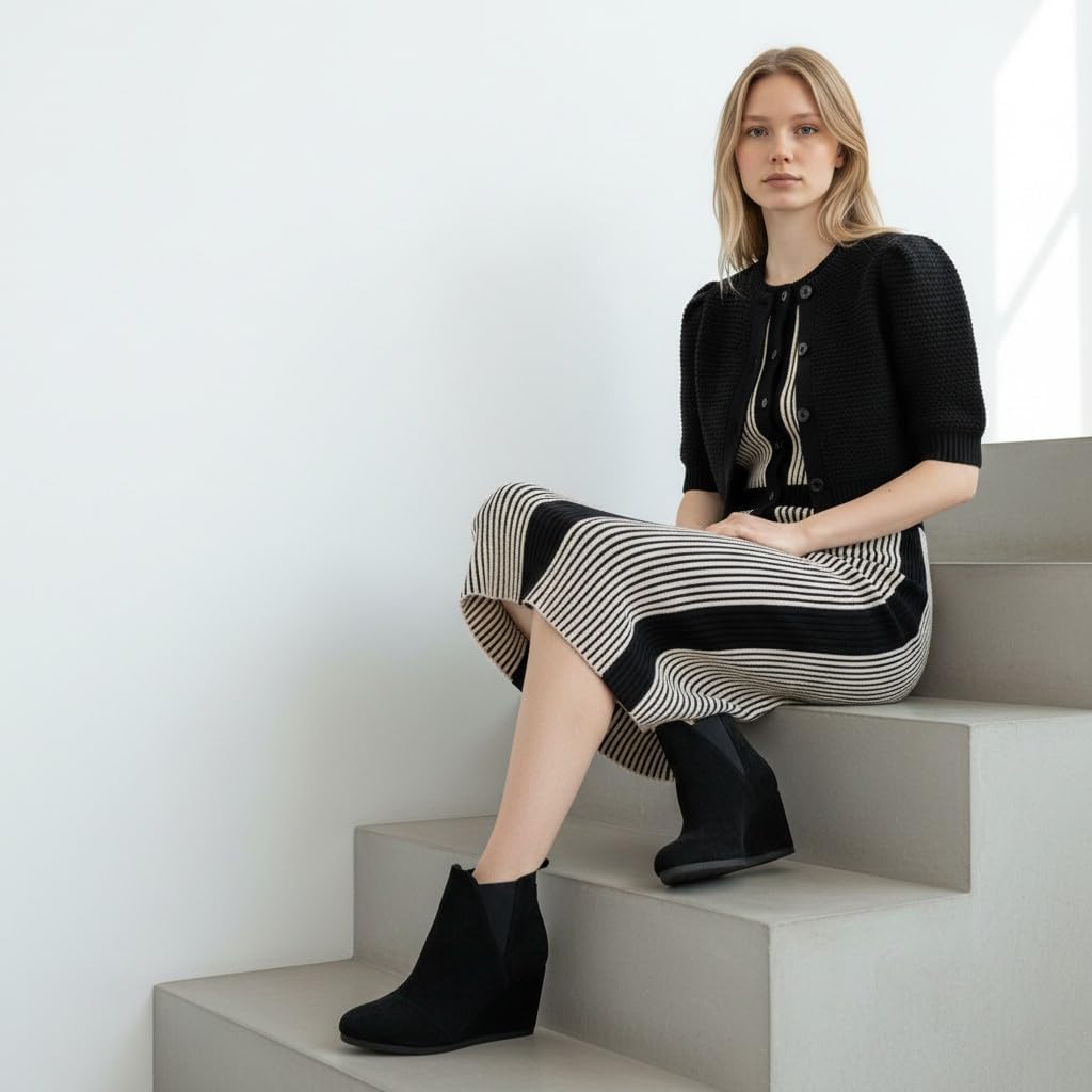 Dunes Women's Zoey Wedge Bootie, Soft Vegan Suede, Easy Slip-On Design, Memory Foam, Wide Widths Available - Image 5