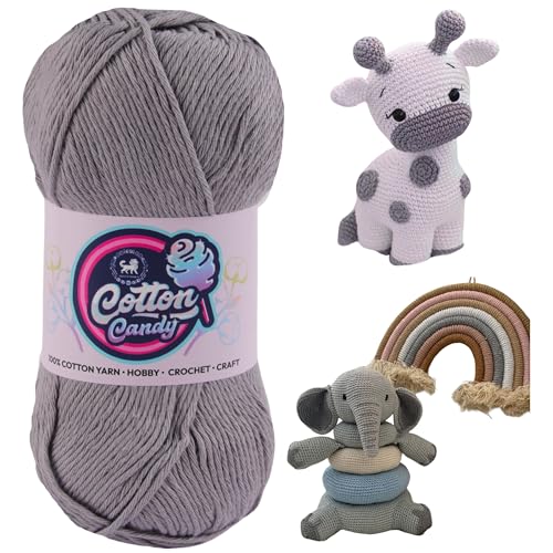 Image of NESTNHAVEN Cotton Candy 100% Cotton Yarn - (100g, 185 Meters) - Luxury Yarn for Crochet, Amigurumi, Embroidery, Toys, Garments, Flowers and Hobby, Projects. (Grey) | (300 Gm)