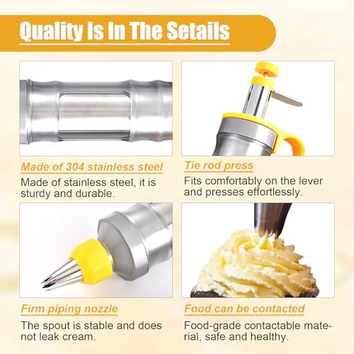 Dessert Cake Decorating Syringe, Stainless Steel Icing Piping Tips Cake Decorating Tools, Piping Icing Syringe Set, DIY Frosting Baking Tools with 6 Pcs Nozzles, Handle Cleaning Brush and Scrapers - Image 5