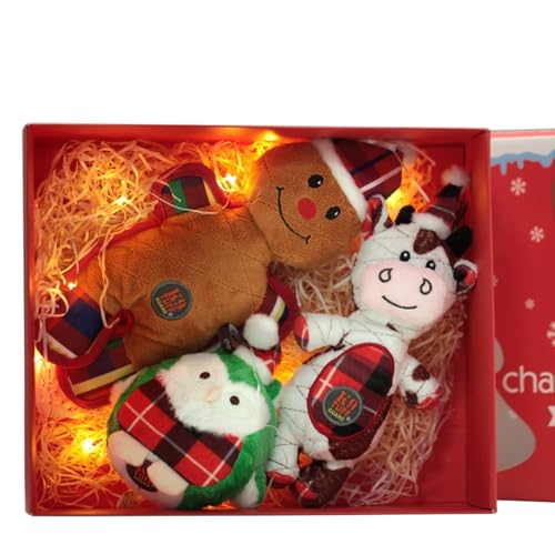 犬おもちゃ 音出るおもちゃ 噛むおもちゃ 動物型 ぬいぐるみ かわいい 犬用 ペット用 おもちゃ ストレス解消 運動不足解消 歯磨き 耐久性 小/中/大型犬 クリスマス プレゼントボックス セット5