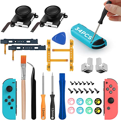 GeeRic Reparación de Repuesto para Switch Joy con, 34en1 Recambios de Joystick Compatible con Switch Joycon con Kit de Destornilladores