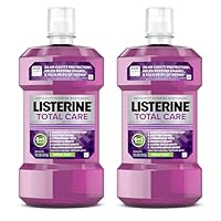 Listerine Total Care Anticavity Fluoride Mouthwash, 6-in-1 Rinse Helps Kill 99% of Bad Breath Germs, Prevents Cavities, Strengthens Teeth, Bad Breath Treatment for Adults, Fresh Mint, Twin Pack, 2x1 L
