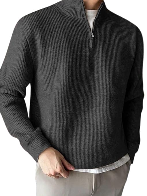 Image of ColorChakra High Neck Woollen Sweater for Mens Half Zip Wool Cardigan Plus Size M to 5XL