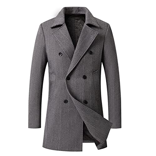 Firzero Men's Single Breasted Trench Coat, Winter Wool Coat Oversized Warm Lapel Work Business Long Jacket2