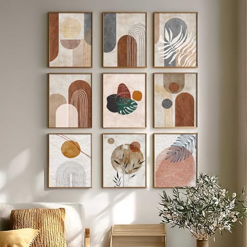 Image of kotart Boho Art Home Decoration Modern Paintings With Frame For Living Room Bed Room Hotel Wall Decor Digital Reprint Set of 9 (10X13 inch)