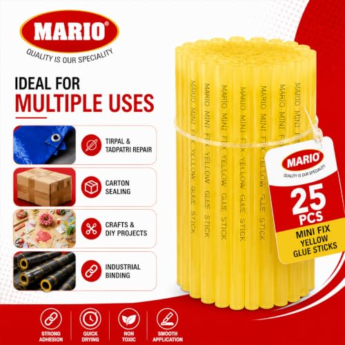 Image of Mario Mini Yellow 7mm Hot Melt Glue Sticks for 20W Glue Gun (25 Pcs) | Strong Adhesive for DIY, Art & Craft, Repairs | Mini Glue Gun Sticks