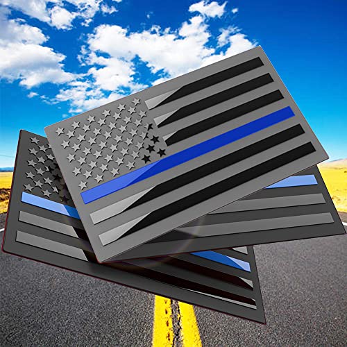 3 Pack Metal American Flag Emblem Decal Thin Blue line Sticker (Thin Blue Line)