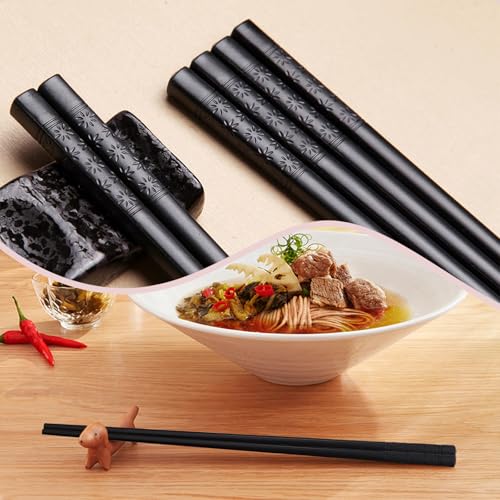 5 Paia di Bacchette Lavabili in Lavastoviglie, 24 cm, in Lega Riutilizzabili, Nere Antiscivolo per Sushi e Cucina Cinese - immagine 4