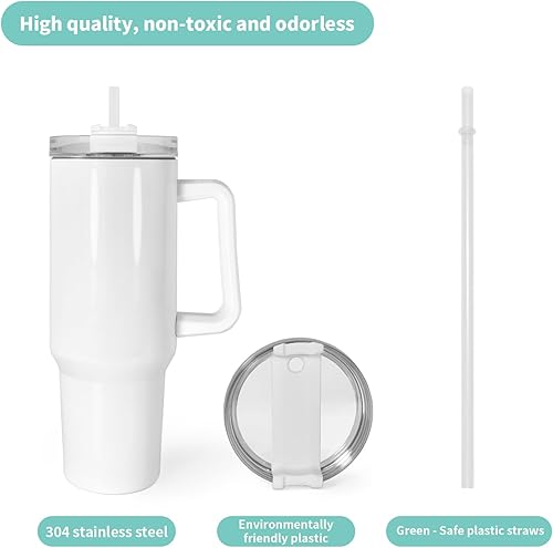 Miniatura 3 de AGH Vasos de sublimación de 40 onzas con asa y popote, paquete de 12 tazas de viaje reutilizables aisladas con tapas a prueba de fugas y pajitas de