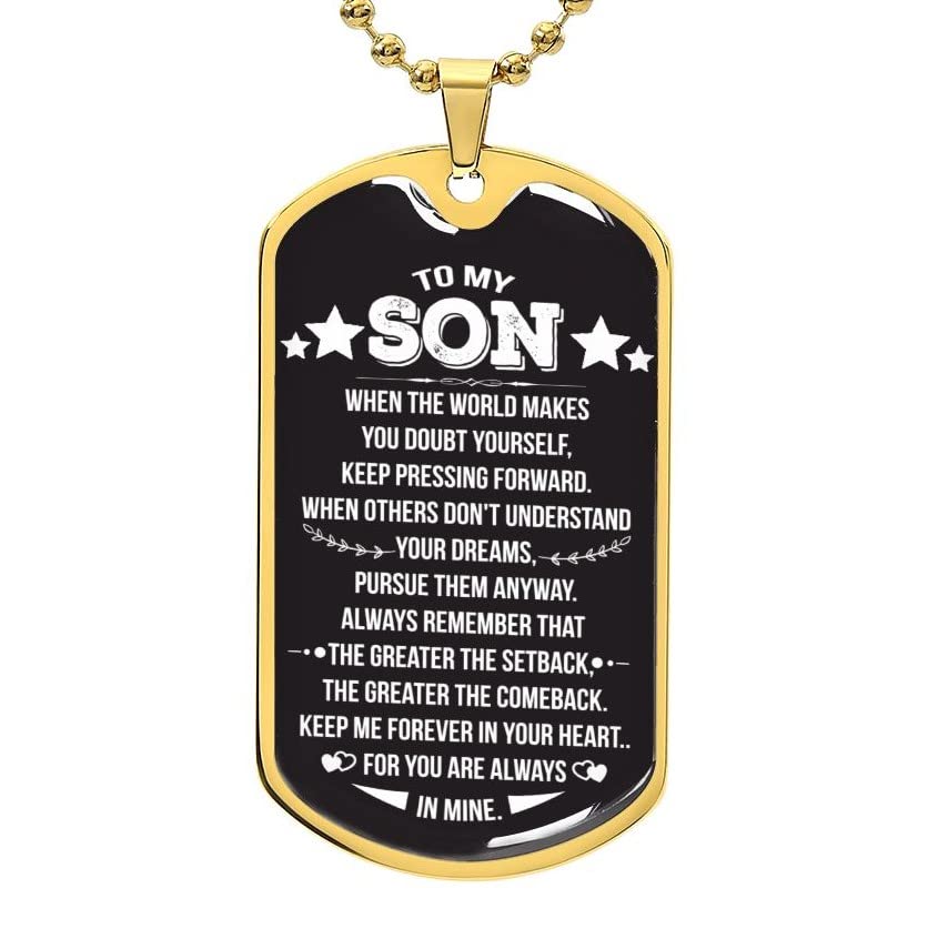 LEONADORA Necklace For Boys or Men, To My Son Beautiful Necklaces from Mom and Dad, Heart Touching Message to Boy, Inspirational Christmas or Birthday