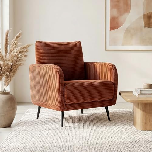 Sicaan Fauteuil Design Emma Velours Côtelé - 81 x 72 x73 cm Terracotta - Style Contemporain - Assise Intérieure Moderne - Tissu Doux Et Texturé - Mobilier...