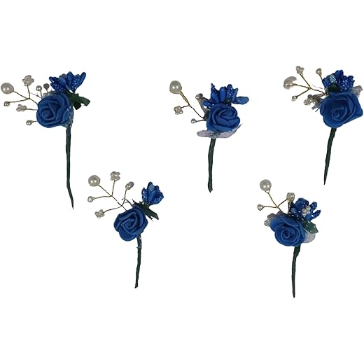 Fancy Golden Juda Pins with Blue Rose - Set of 5