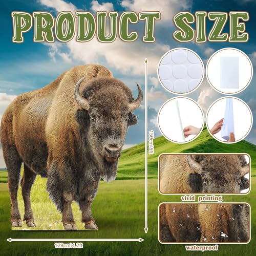 Image of Geelin 5ft Bison Cardboard Cutout Stand up Life Size Realistic Animal Cow Theme Party Decorations Safari Jungle Backdrop Photo Prop Stand up for Zoo Safari Jungle Themed Birthday Party Decor Supplies