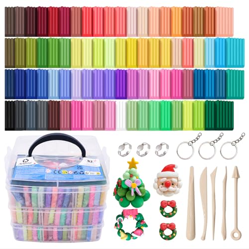 Artecho Kit de arcilla polimérica, 82 colores para modelar, con 5 herramientas de esculpir arcilla para bricolaje, diseño de joyas, decoración del hogar y escultura artística