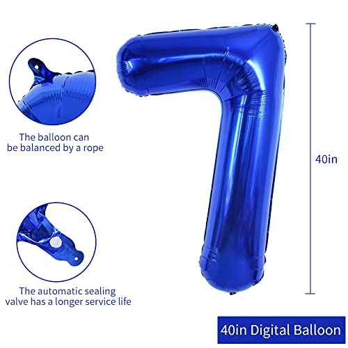 Image of TONIFUL 40 Inch Navy Blue Number 7 Balloons Large Foil 7th Birthday Decor