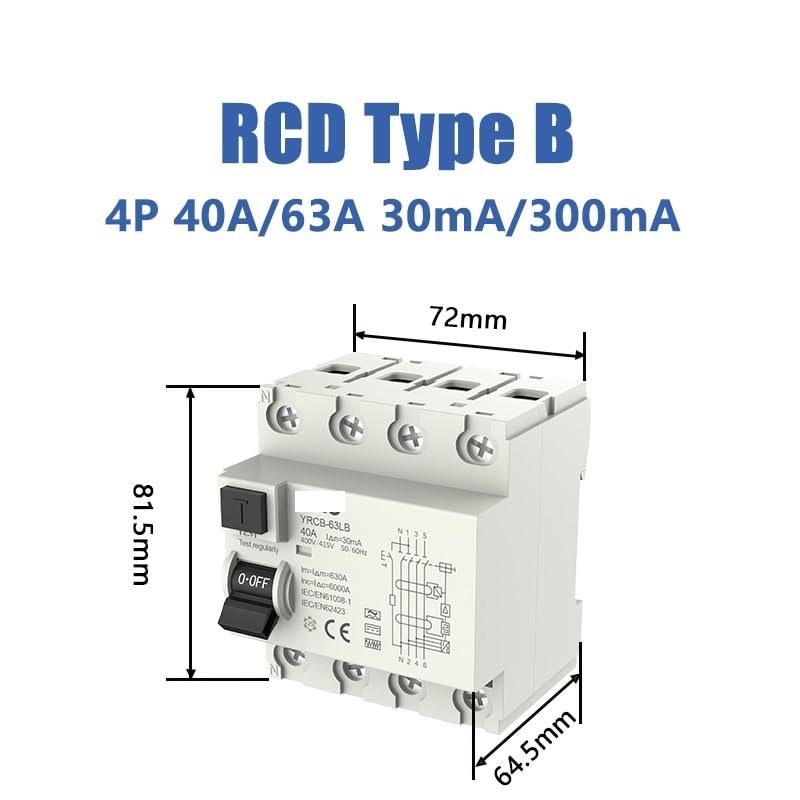 Magnetotermico Interruttore differenziale RCD Tipo B 2P 4P 40a 63a 30mA 300mA DIN Rail 220V 400V(2P 30mA,63A)